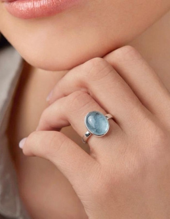 925 Silver Natural Aquamarine Stone Ring