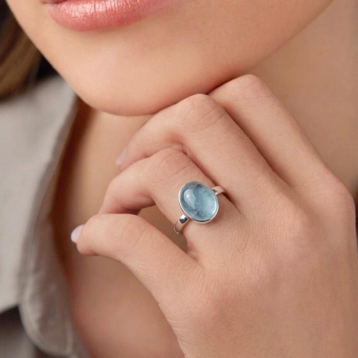925 Silver Natural Aquamarine Stone Ring