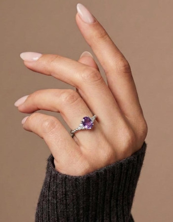 925 Silver Tiny Natural Amethyst Stone Ring