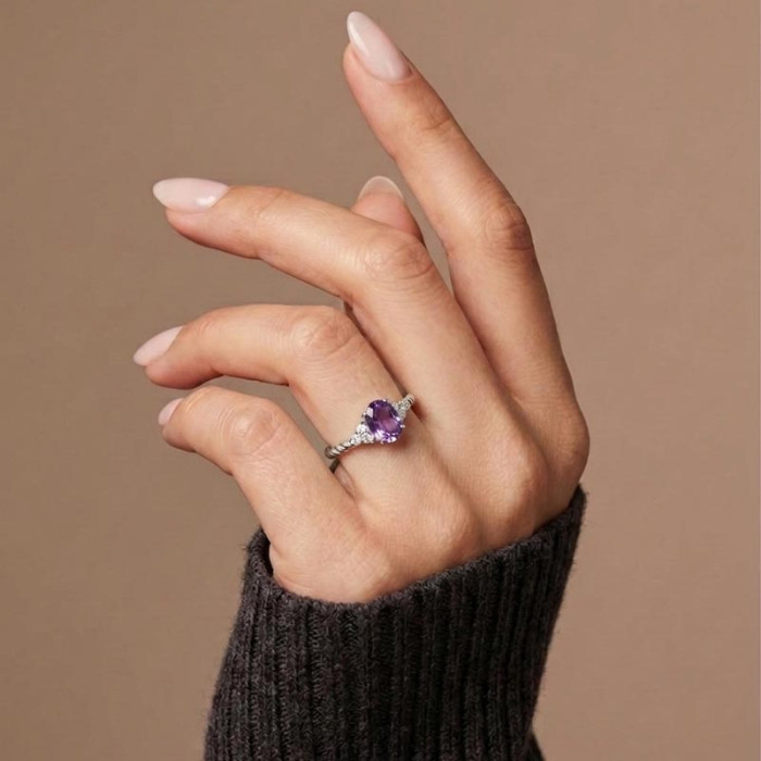 925 Silver Tiny Natural Amethyst Stone Ring