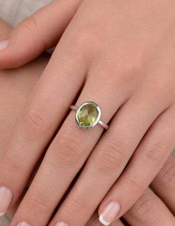 925 Silver Natural Peridot Stone Ring