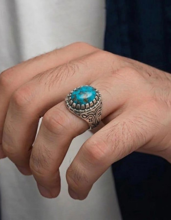 925 Silver Natural Turquoise Stone Ring - Men Ring