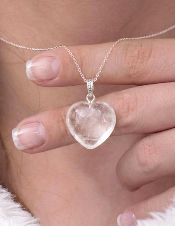 925 Silver Natural Crystal Quartz Pendant -  Heart of Love