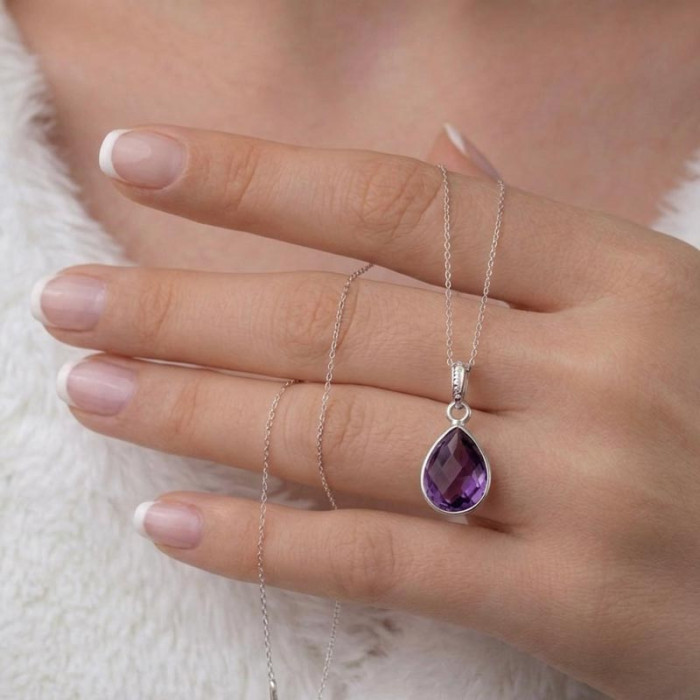 925 Silver Natural Amethyst Necklace
