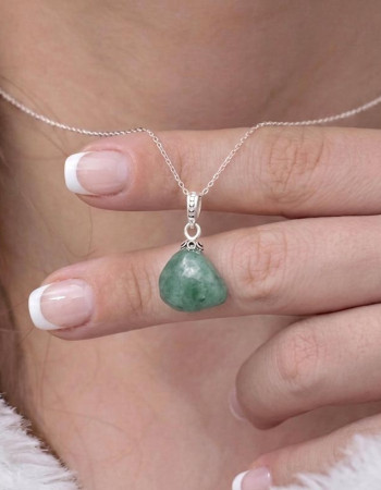 925 Sterling Silver Tiny Emerald Stone Pendant - Raw Shape
