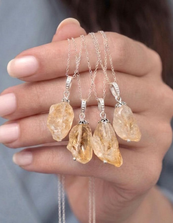 925 Sterling Silver Citrine Stone Pendant - Raw Sahpe