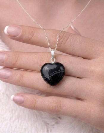 925 Silver Natural Black Agate Stone Pendant
