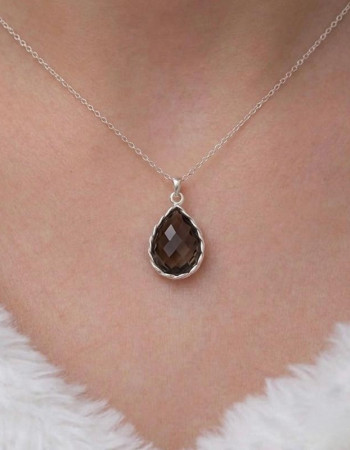 925 Silver Natural Smoky Quartz Stone Pendant - No:1000