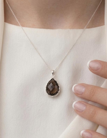 925 Silver Natural Smoky Quartz Stone Pendant - No:1000