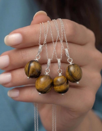 925 Silver Natural Tiger Eye Stone Pendant - Natural Shape