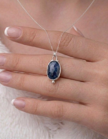 925 Sterling Silver Blue Sapphire stone Necklace