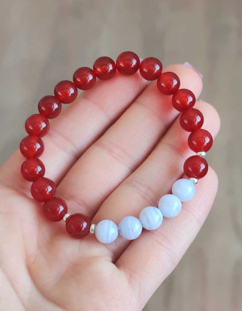 8mm Kırmızı Akik & Mavi Kalsedon Taşı Bileklik