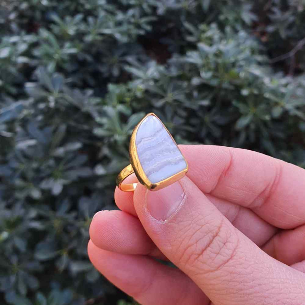 925 Natural Blue Chalcedony ( Lace Agate ) Stone Ring