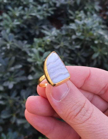 925 Natural Blue Chalcedony ( Lace Agate ) Stone Ring