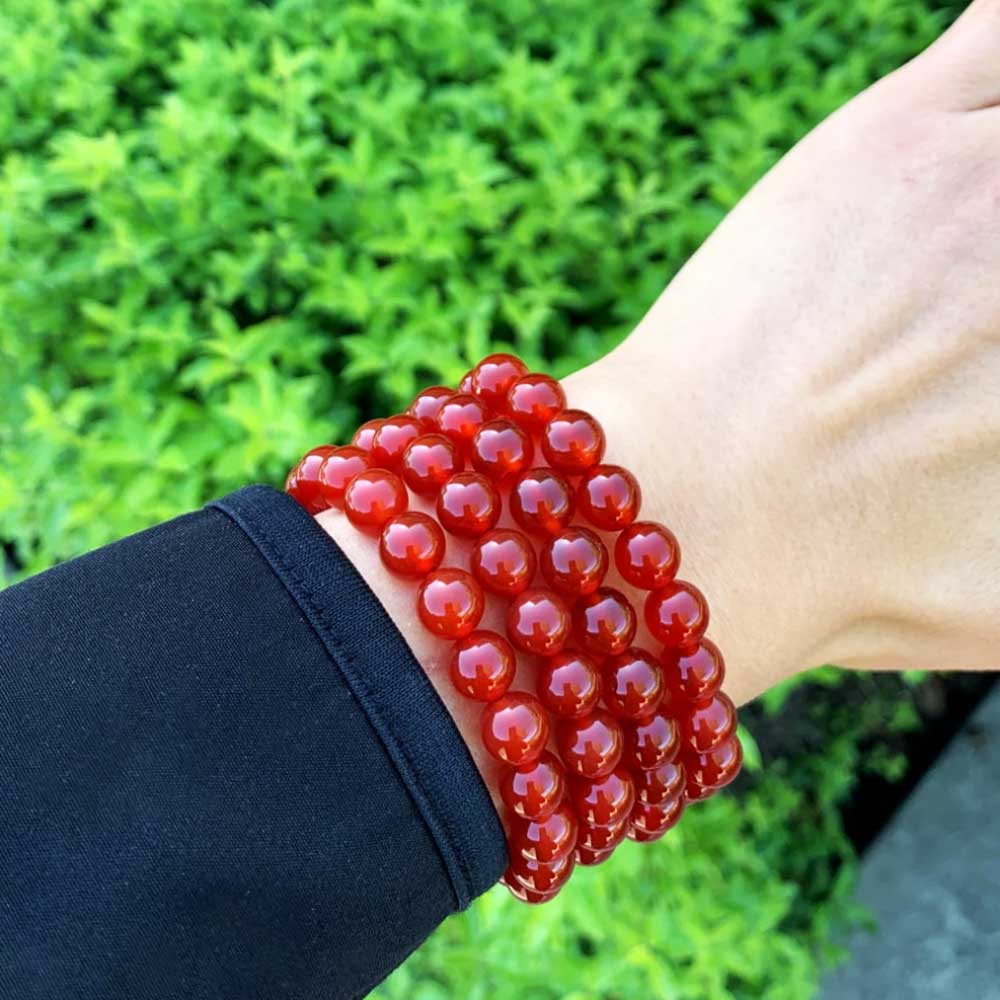 Buy Silver Stainless Steel Red Agate and Brown Ornamental Bead Stretch  Bracelet Online - Inox Jewelry India