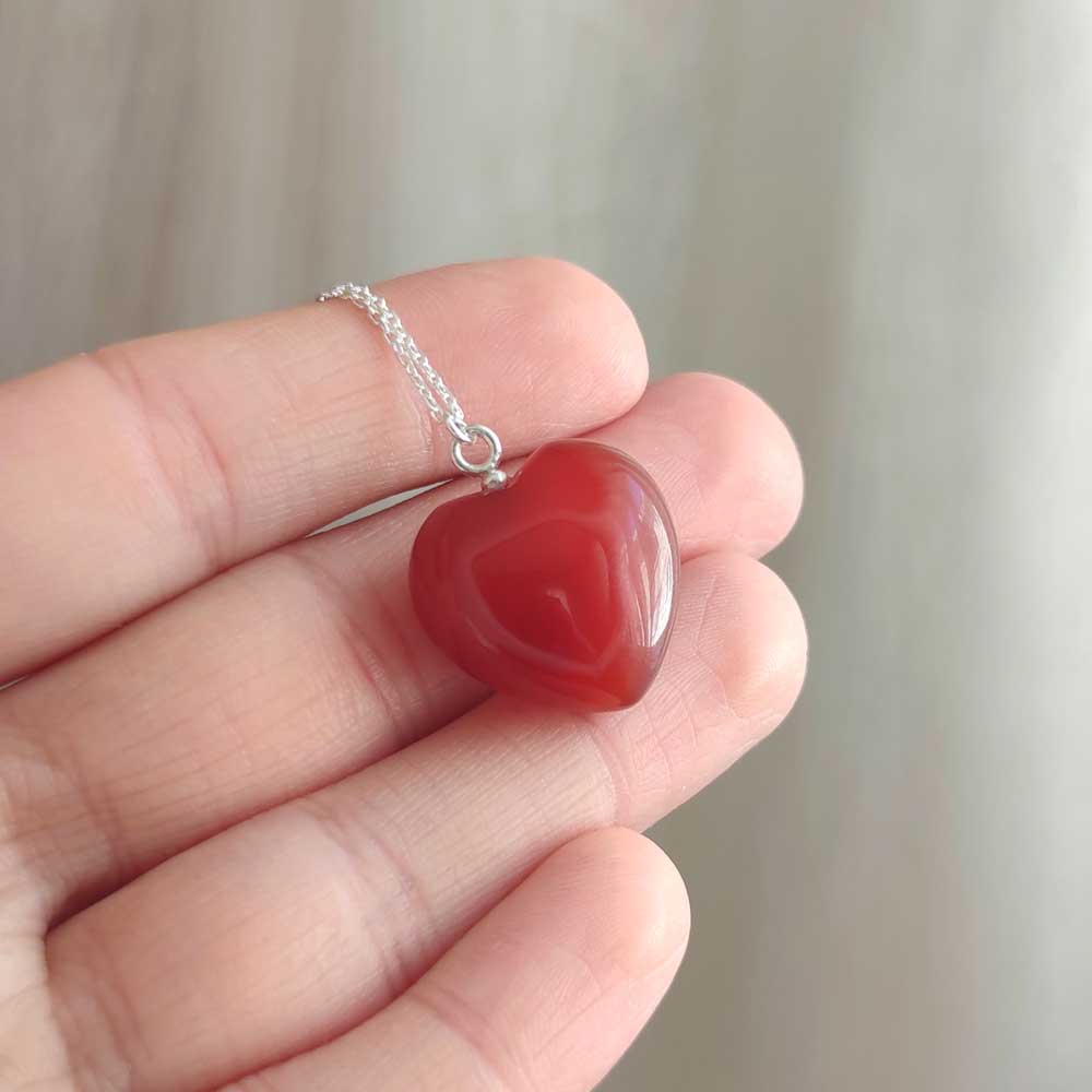 925 Silver Natural Red Agate Pendant -  Heart of Love