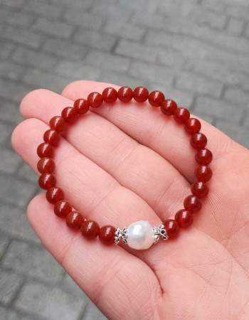 6 mm Kırmzi Akik Bileklik & inci Taşi Bileklik