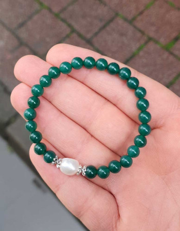 6 mm Yeşil Akik Bileklik & inci Taşi Bileklik