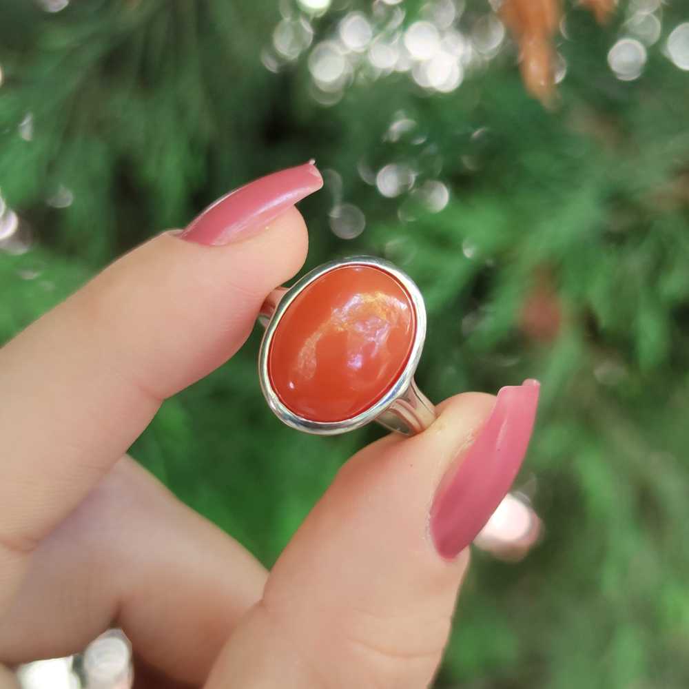 925 Silver Natural Red Agate Ring - No : 1100