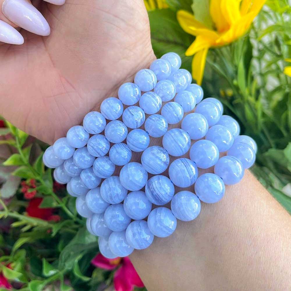 8mm Natural Blue Chalcedony ( Lace Agate ) Stone Bracelet