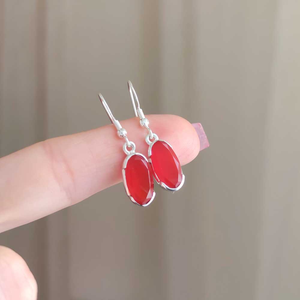 925 Sterling Silver Natural Red Carnelian Earring
