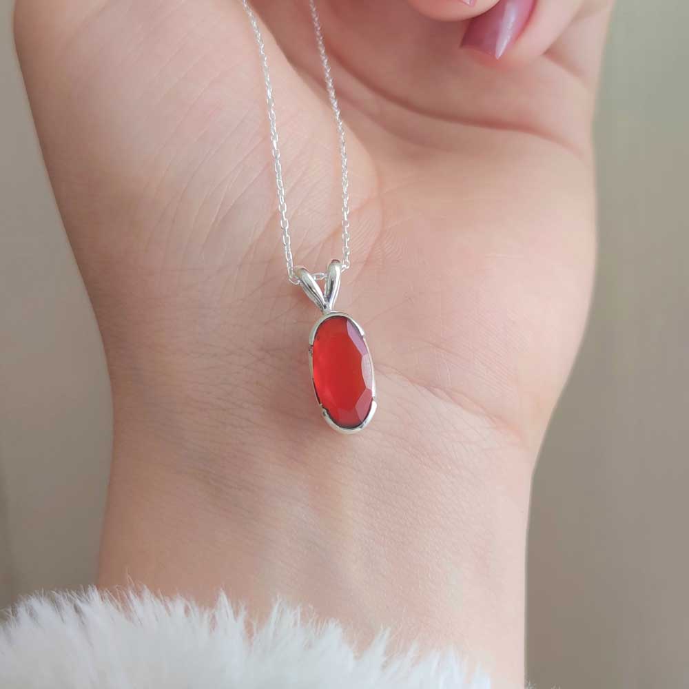 925 Sterling Silver Natural Red Carnelian Necklace