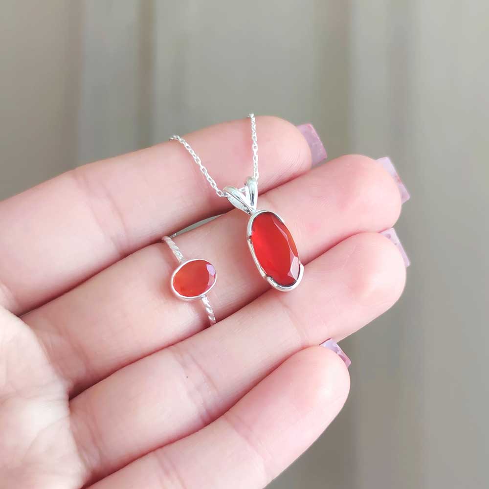 925 Sterling Silver Natural Red Carnelian Set