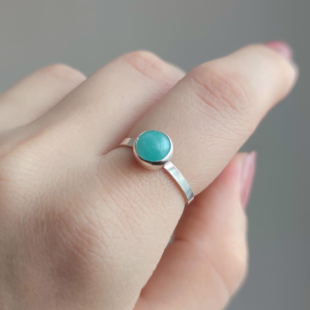 925 Sterling Silver Amazonite Stone Ring - Small Stone