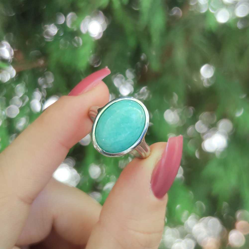 925 Sterling Silver Amazonite Stone Ring  - No : 1100