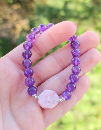 8mm Ametist & Pembe Opal Taşi Bileklik