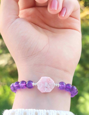 8mm Ametist & Pembe Opal Taşi Bileklik