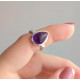 925 Silver Natural Amethyst Stone Ring - Drop Shape