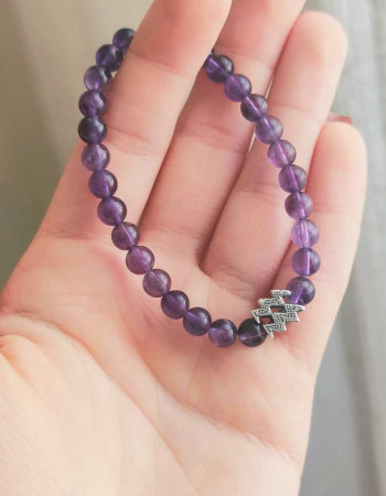 6mm Natural Amethyst Bracelet - Zodiac Sign can be added to the bracelet