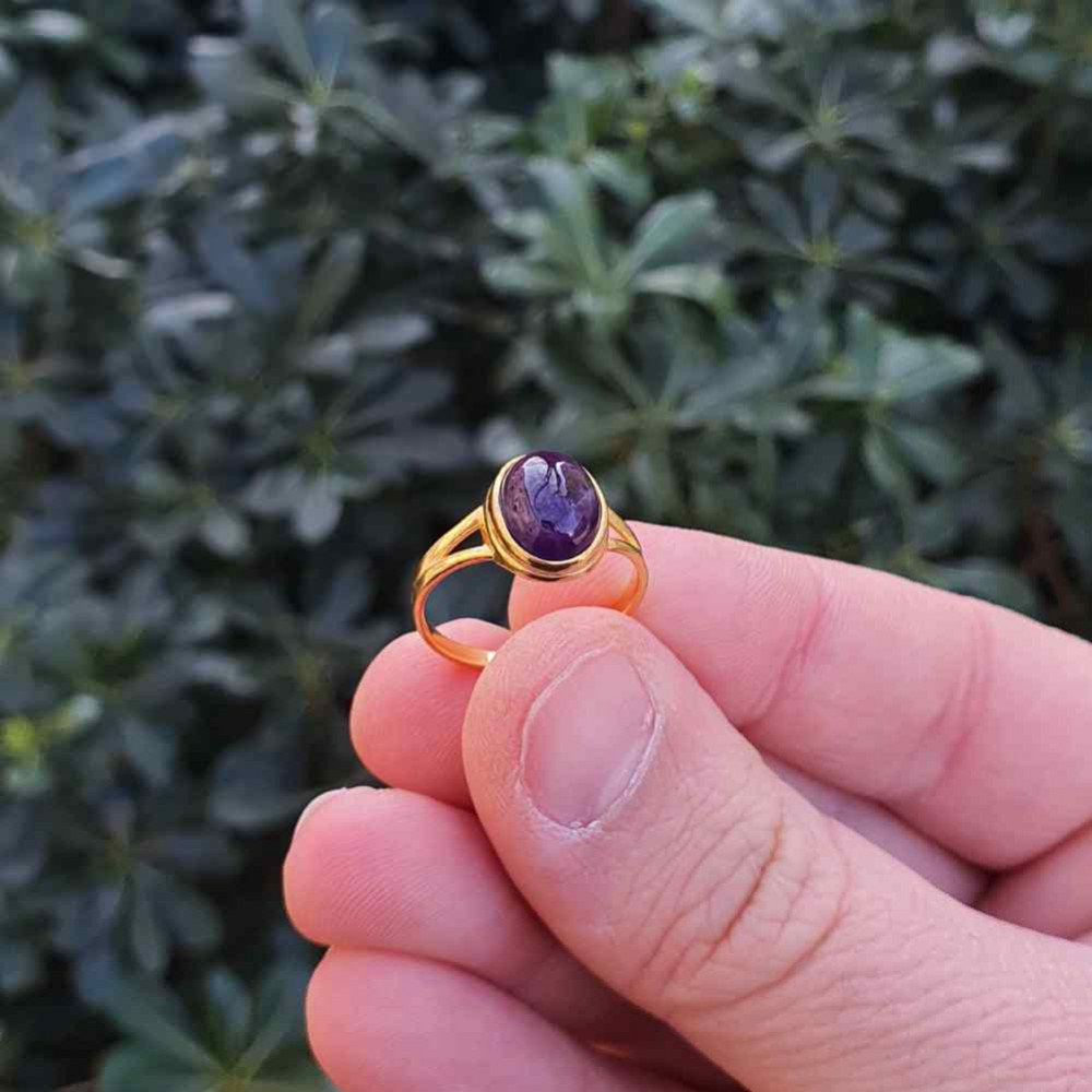 925 Silver Natural Amethyst Stone Ring - Oval Shape