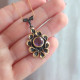 925 Silver Natural Amethyst Pendant - Black and Gold