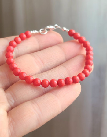 925 Sterling Silver Bracelet , 925 Silver Natural Red Coral Bracelet