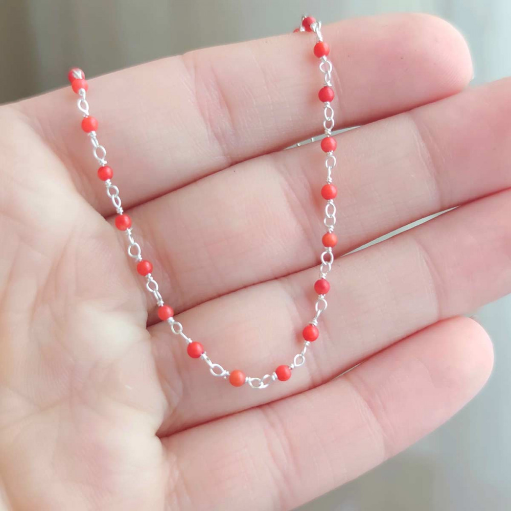 925 Silver Natural Red Coral Necklace