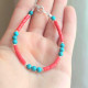 925 Silver Natural Red Coral Stone & Turquoise stone Bracelet