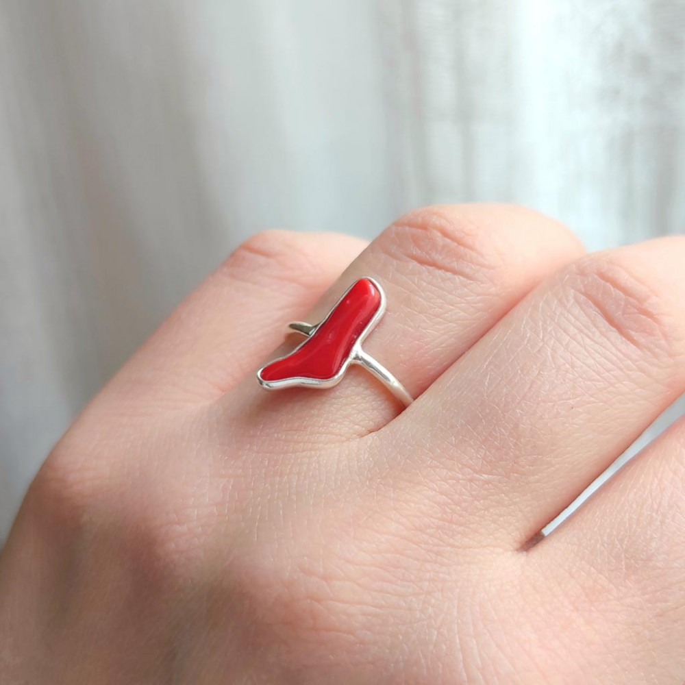925 Silver Natural Red Coral Ring
