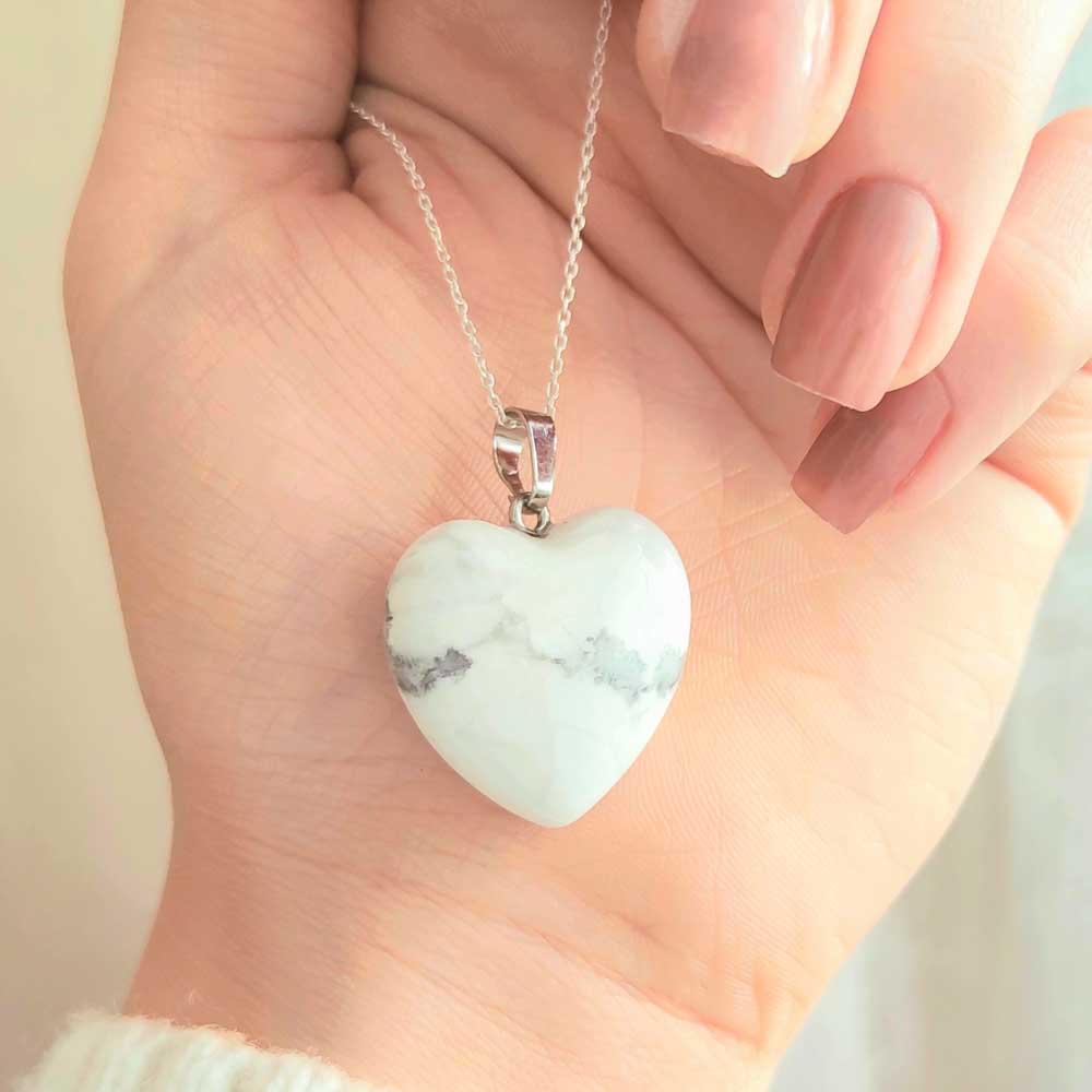 Natural Howlite Stone Pendant - Heart of Love