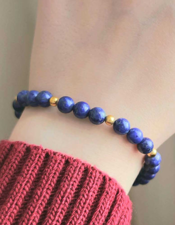 925 Sterling Silver Bracelet , 925 Sterling Silver 6mm Natural Lapis Lazuli Bracelet