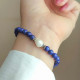 Natural Gemstone + Pearl Bracelet , 6 mm Natural Lapis Lazuli Bracelet With Pearl - No : BR0100