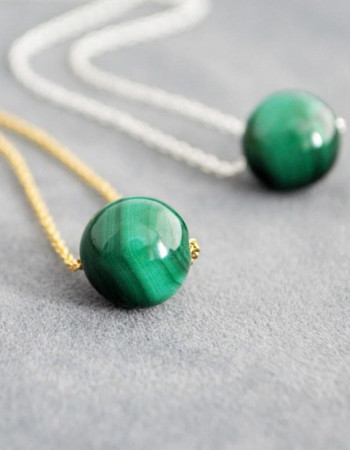 925 Silver Malachite Stone Pendant - Ball