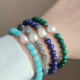 Natural Gemstone + Pearl Bracelet , Natural Malachite Stone Bracelet With Pearl - No : BR0100