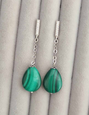 925 Silver Malachite Stone Earring