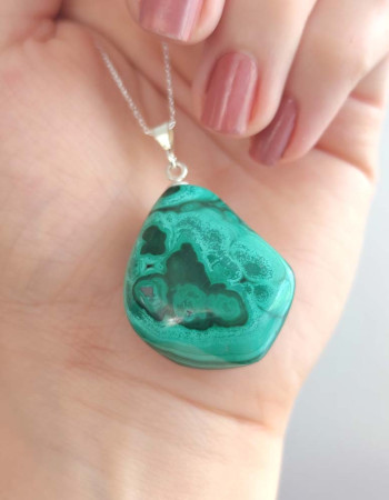 925 Silver Malachite Stone Pendant - Natural Shape