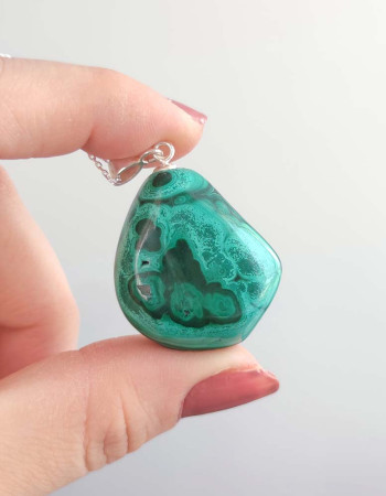 925 Silver Malachite Stone Pendant - Natural Shape