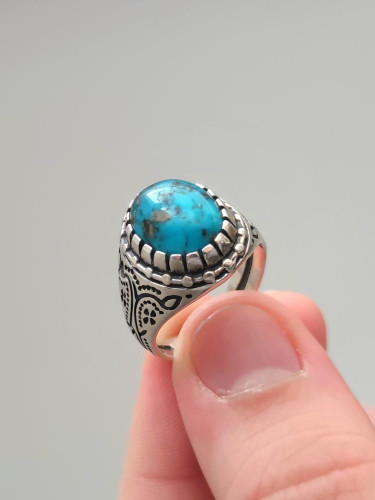Buy Men Handmade Ring , Large Turquoise Ring , Silver Natural Turquoise Ring  , Oval Gemstone Ring , Handcrafted Ottoman Men Ring , Gift for Him Online  in India - Etsy