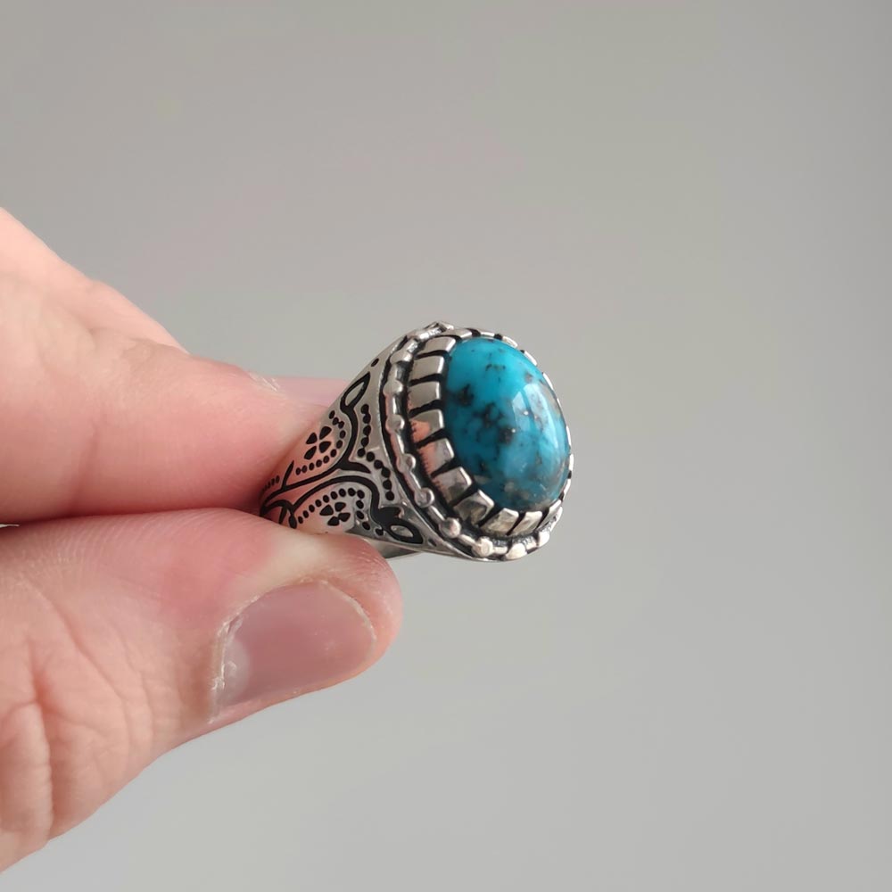 Turquoise In French|men's 316l Stainless Steel Turquoise Eagle Ring - Punk  Party Jewelry