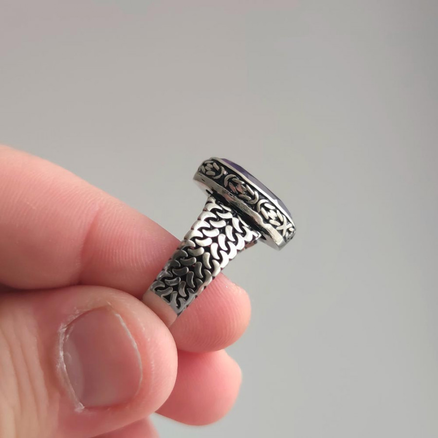 925 Silver Natural Amethyst Stone Ring - Men Ring